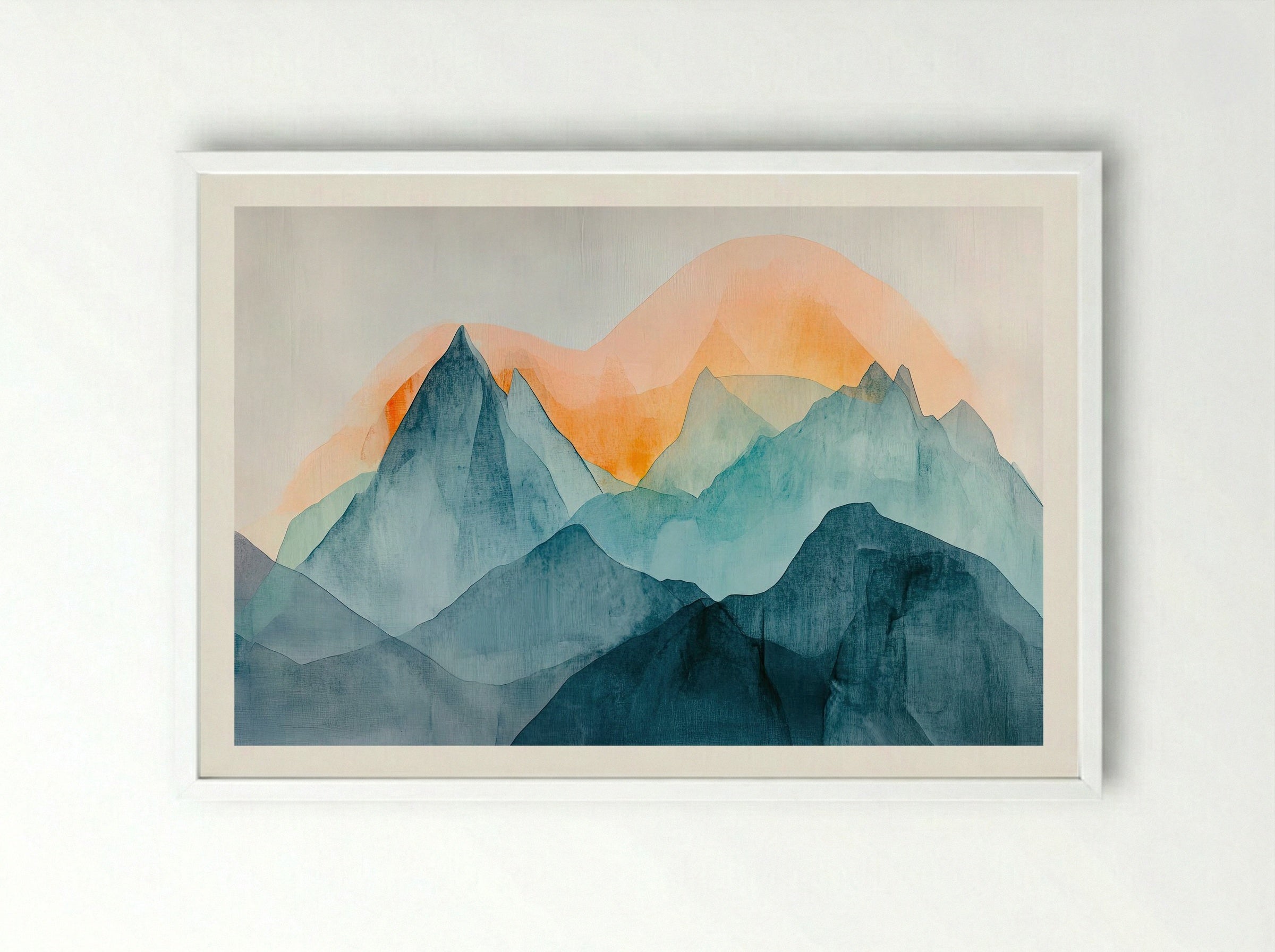 Amber Horizon – Abstract Mountain Landscape (Triptych 3 of 3) - Framed Print White