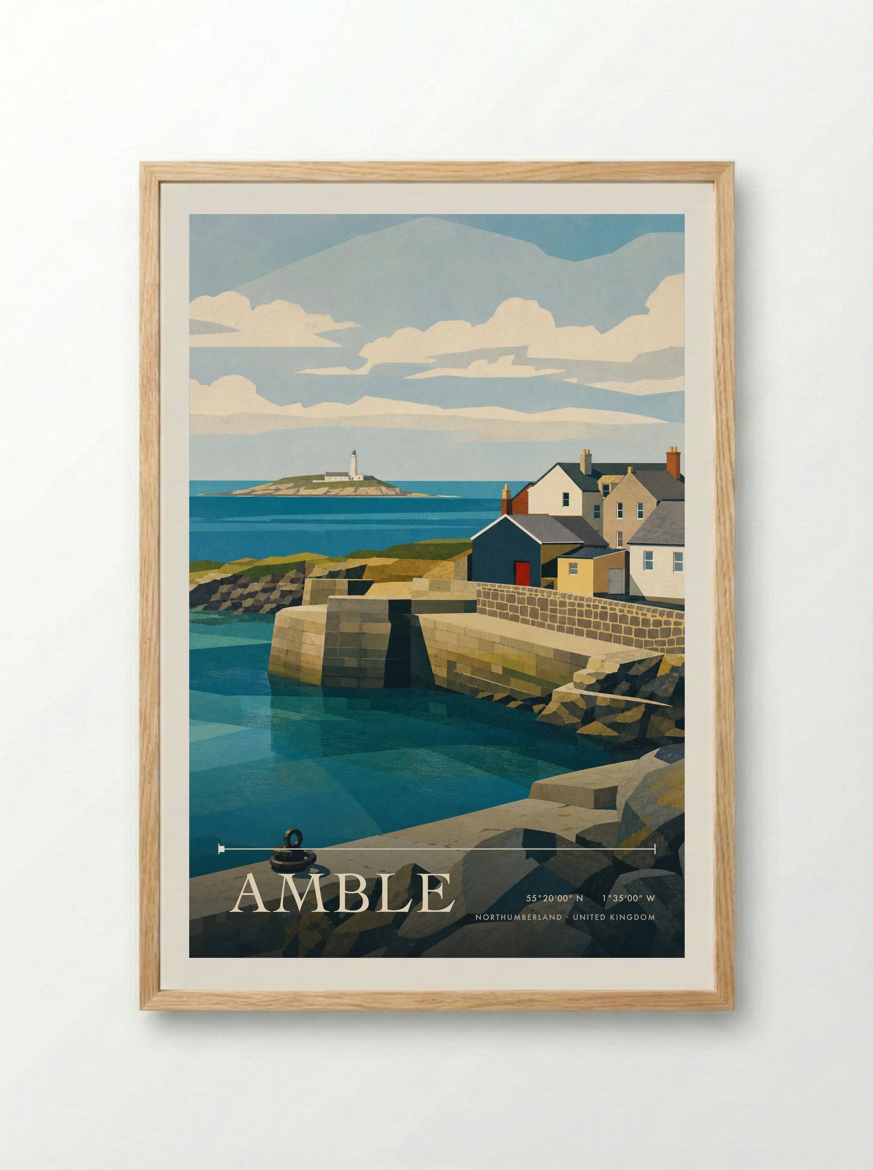 Amble Northumberland United Kingdom Travel Poster - Framed Print Wood