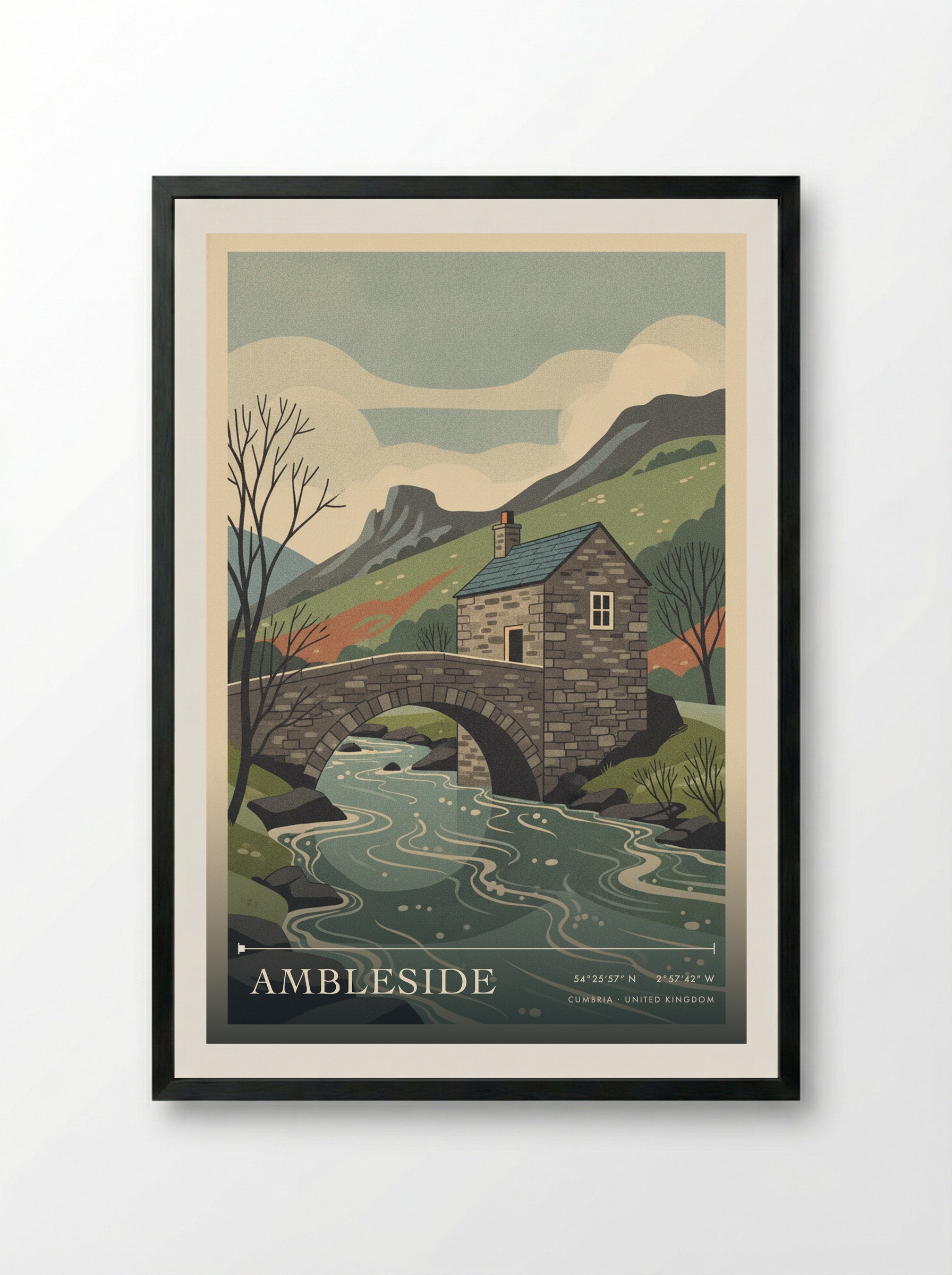Ambleside Cumbria United Kingdom Travel Poster - Framed Print Black