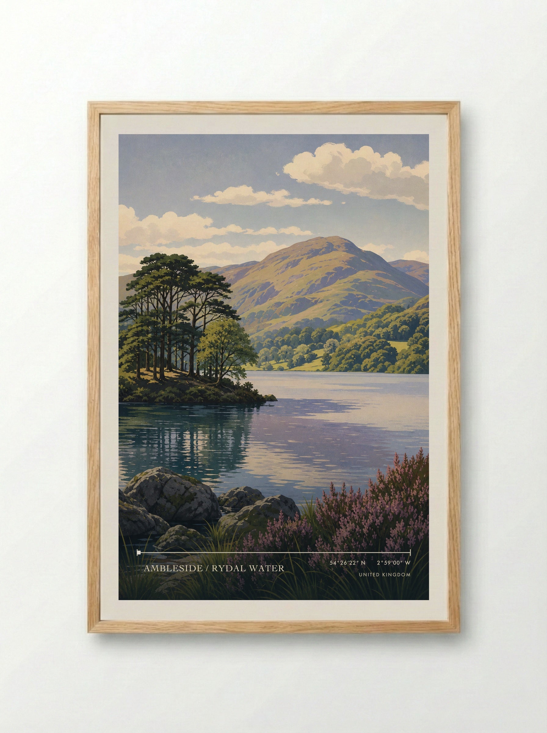 Ambleside / Rydal Water United Kingdom Travel Poster - Framed Print Wood