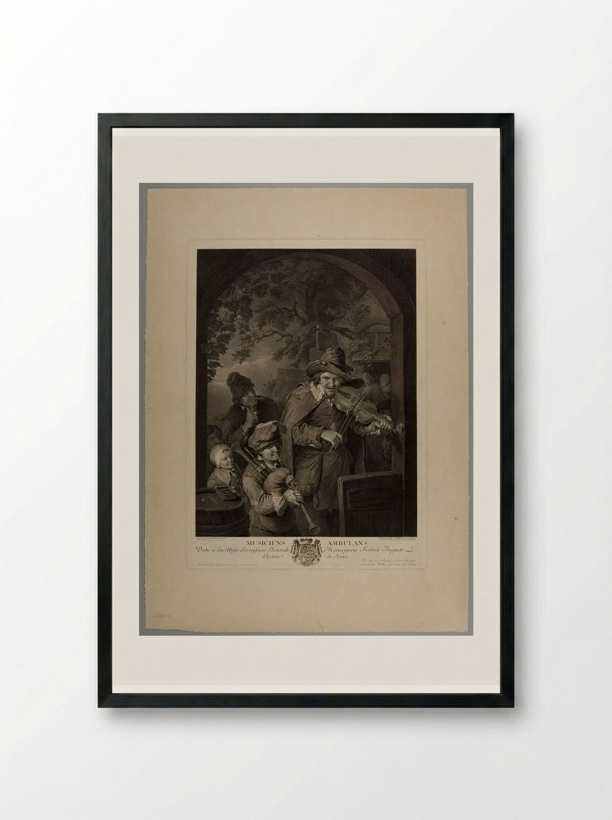 Ambling Musicians - Johann Georg Wille - Framed Print Black