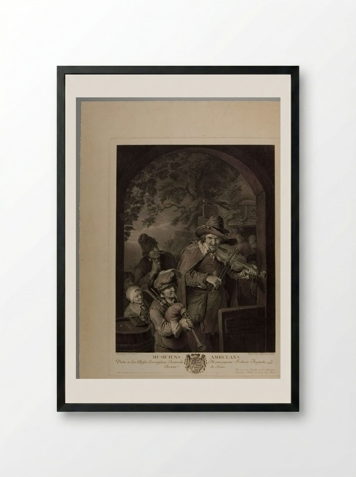 Ambling Musicians - Johann Georg Wille - Framed Print Black