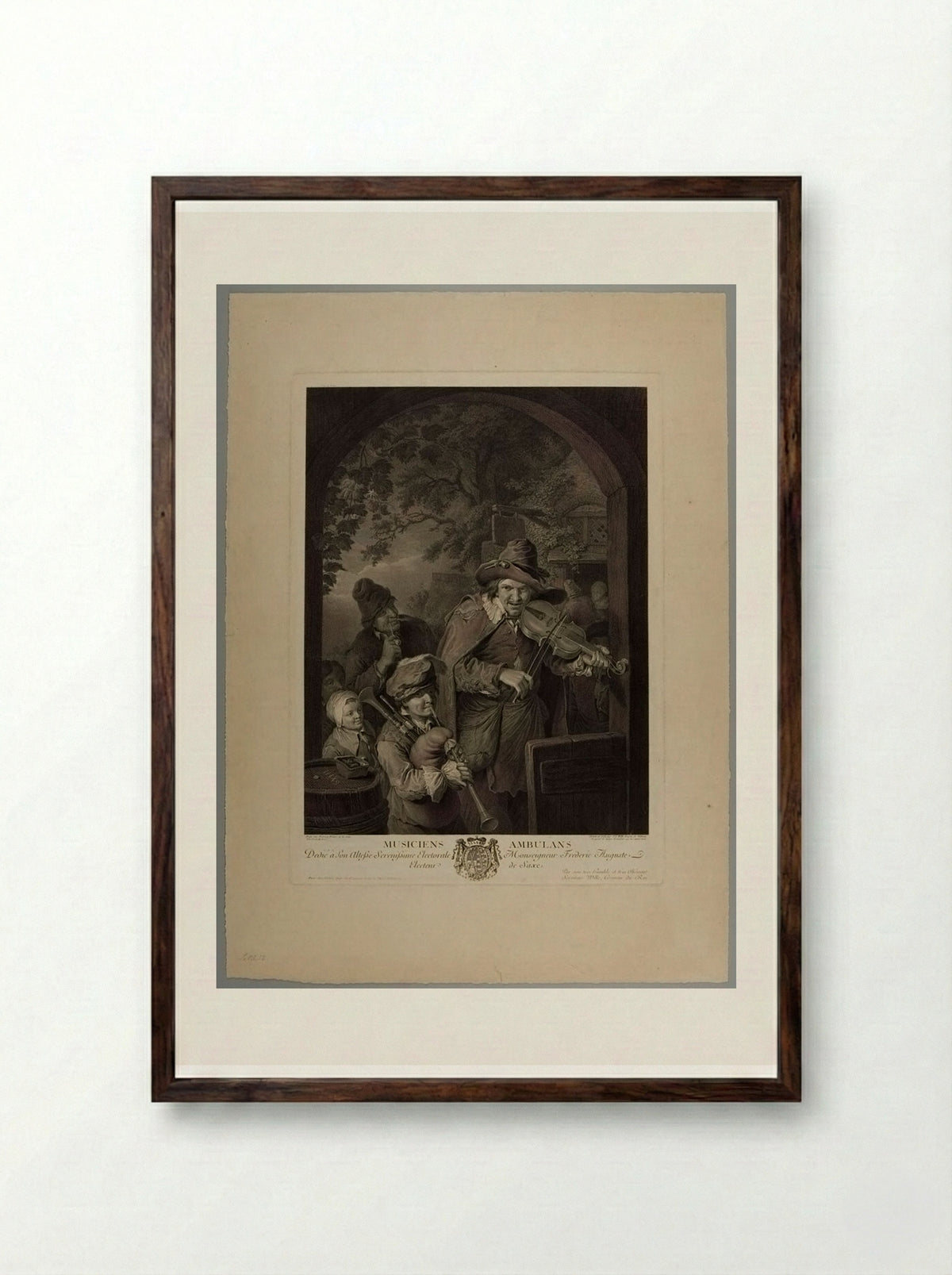 Ambling Musicians - Johann Georg Wille - Framed Print Dark Wood