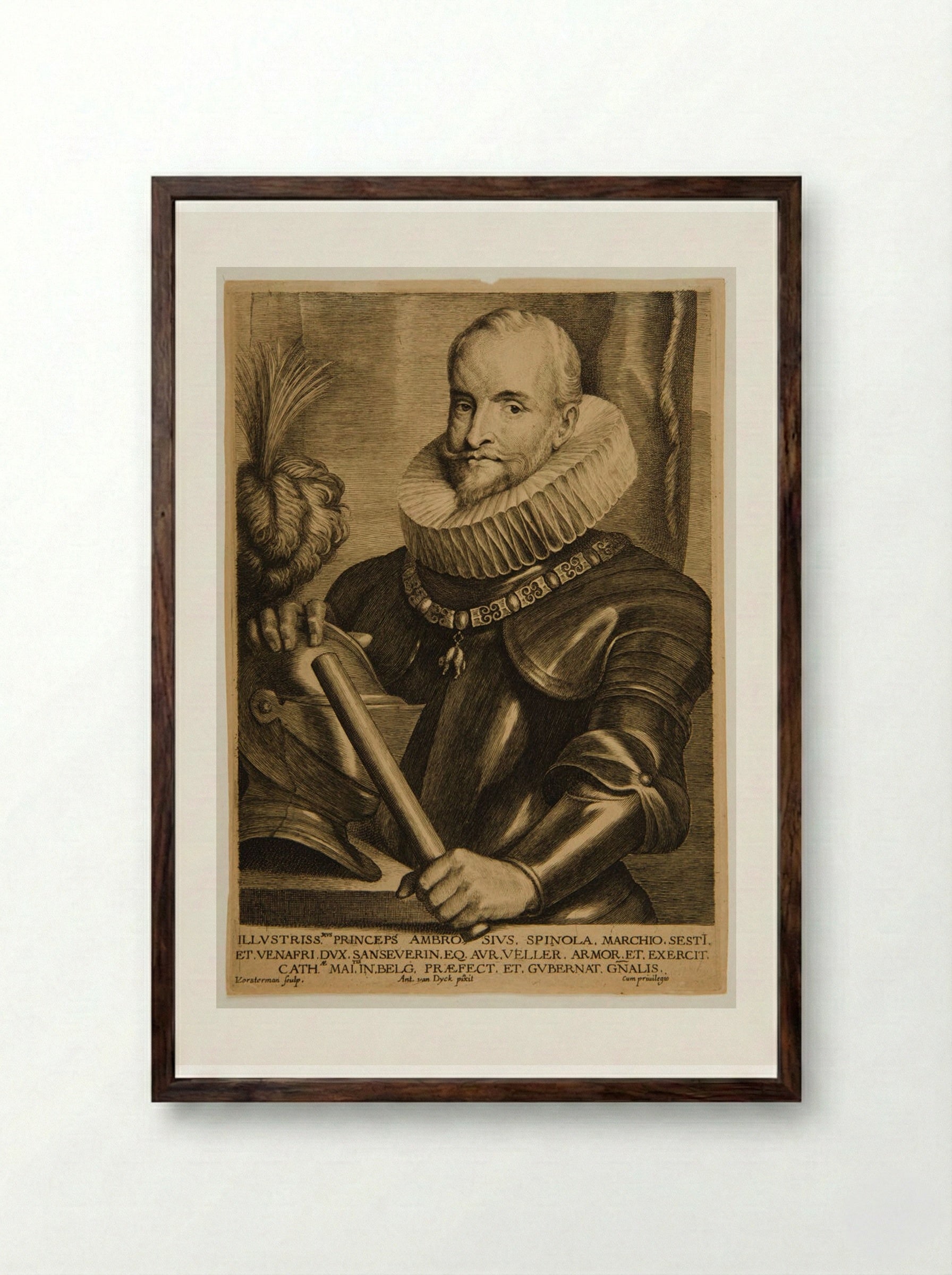 Ambrogio, Marquis de Spinola - Lucas Vorsterman I - Framed Print Dark Wood