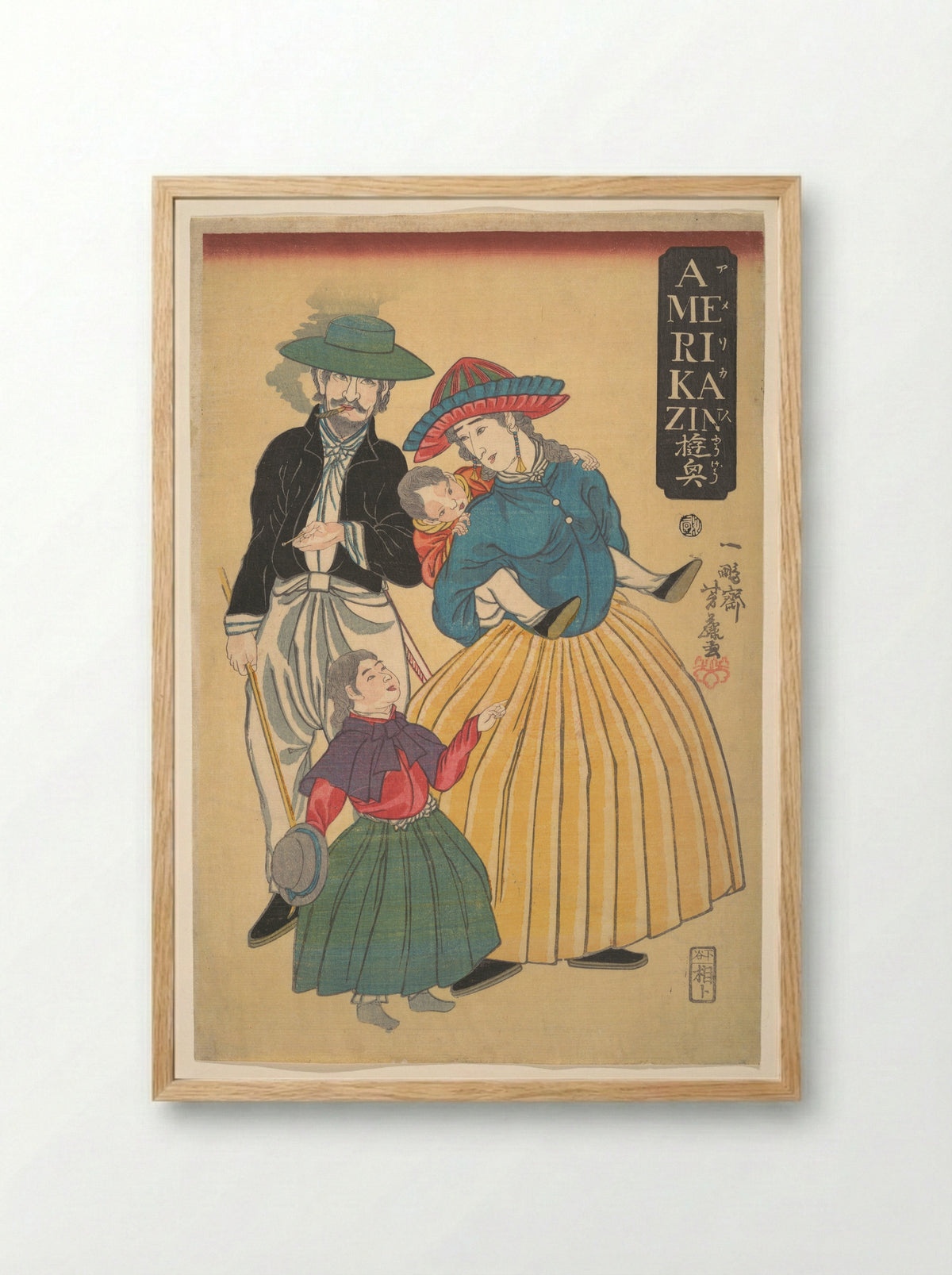 Americans on an Outing (Amerikajin yūgyō) - Ippōsai Yoshifuji - Framed Print Wood
