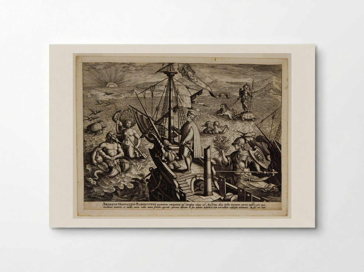 Amerigo Vespucci on His Ship - Adriaen Collaert - Poster