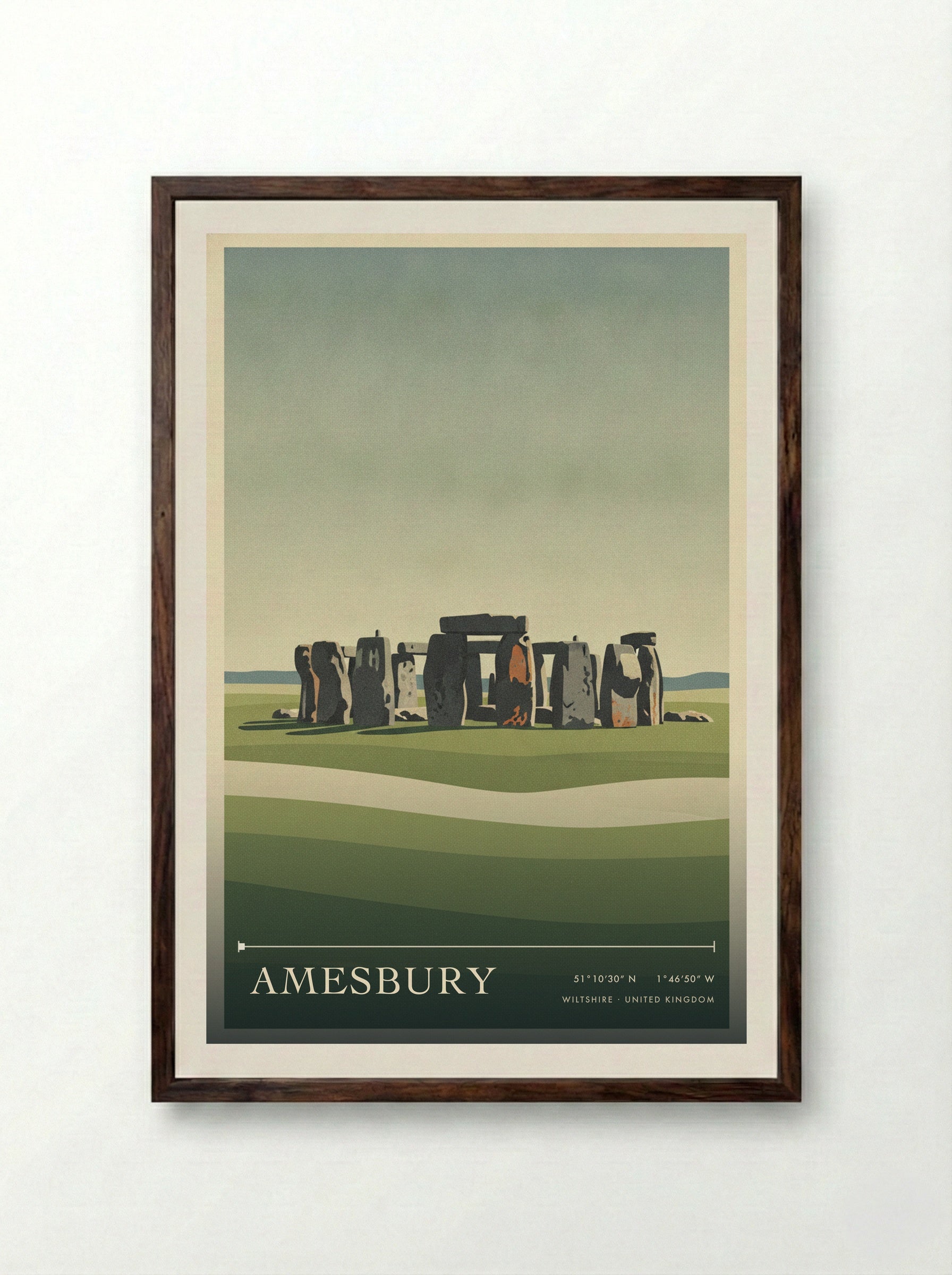 Amesbury Wiltshire United Kingdom Travel Poster - Framed Print Dark Wood