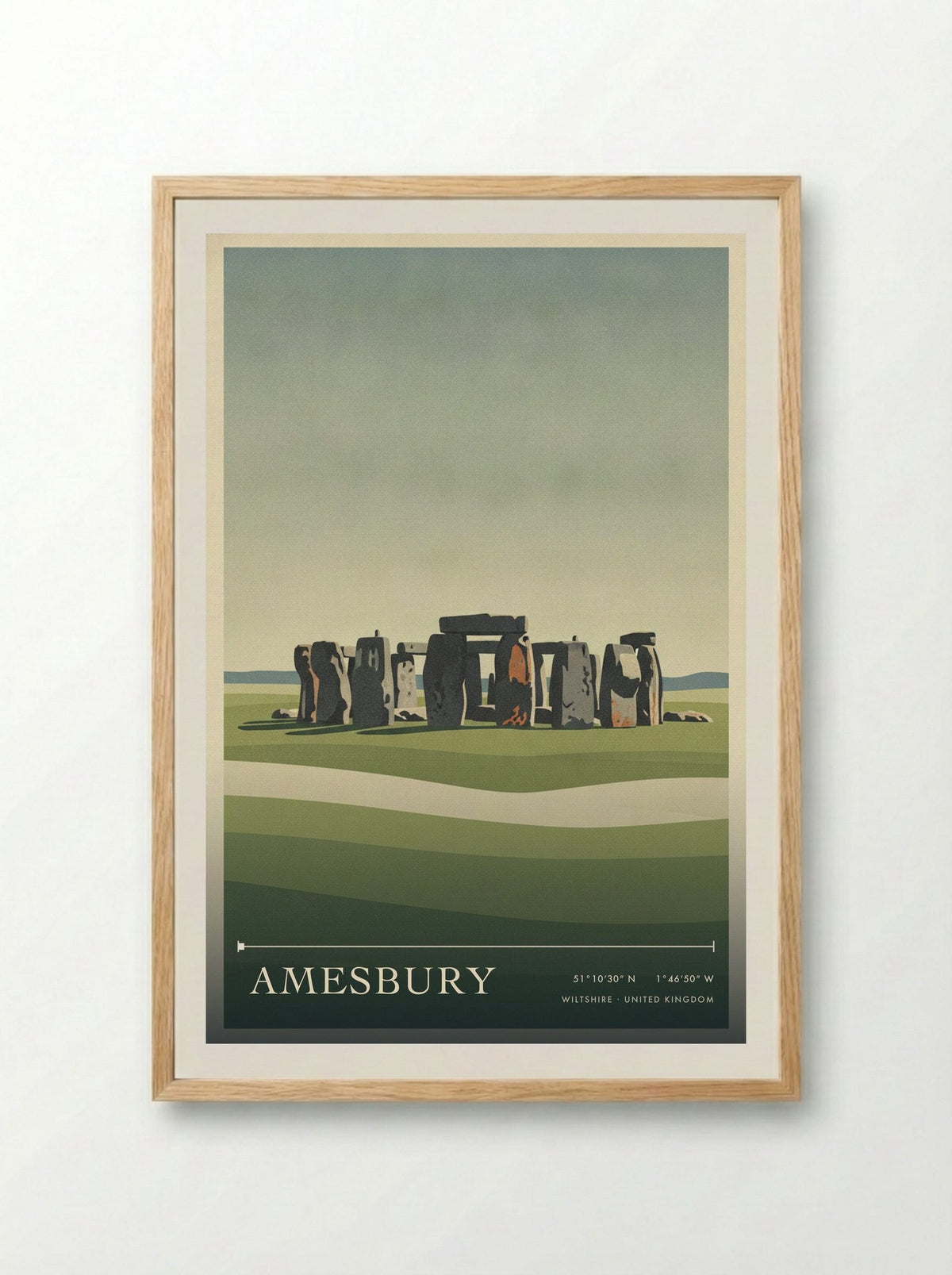 Amesbury Wiltshire United Kingdom Travel Poster - Framed Print Wood