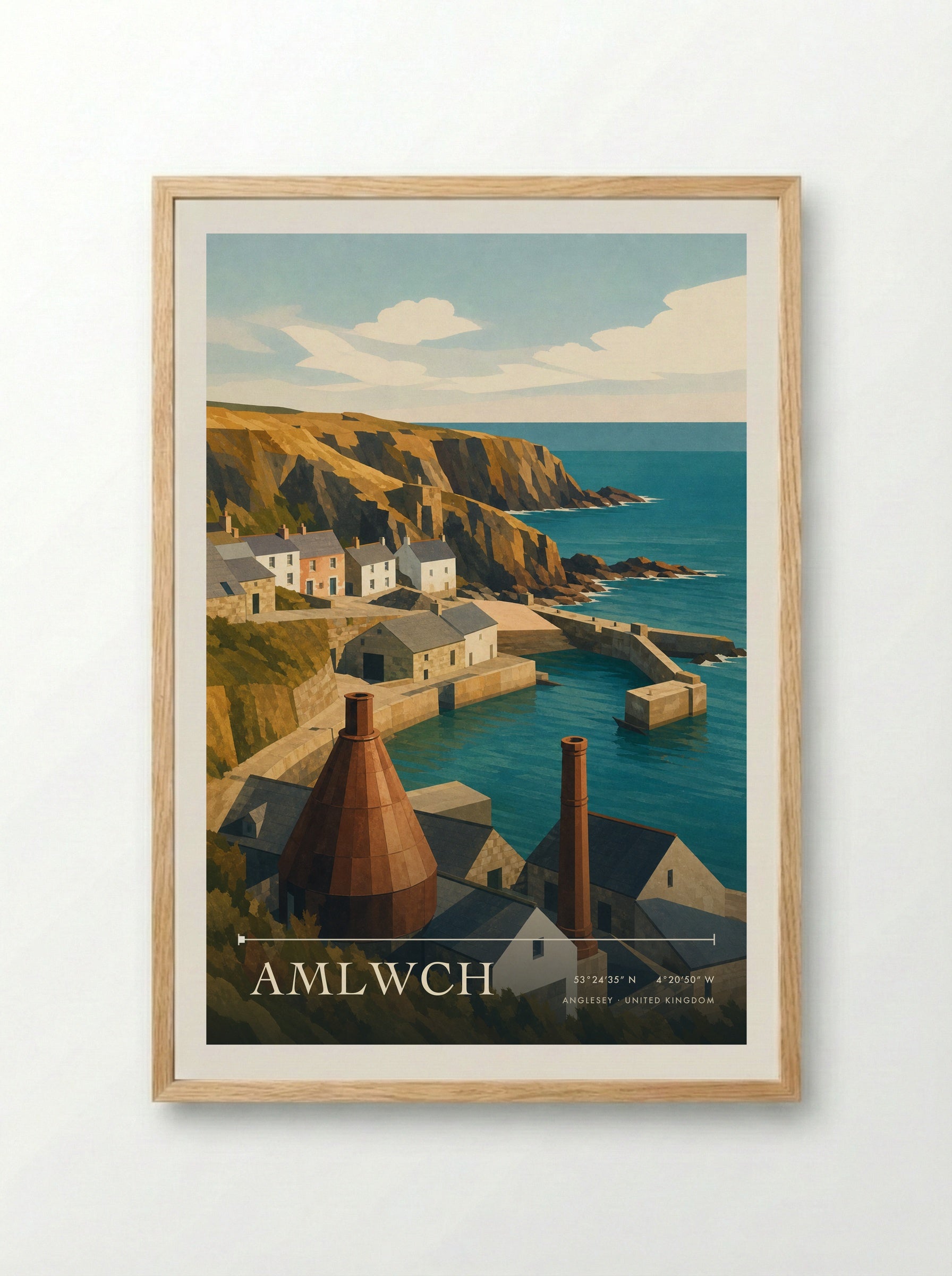 Amlwch Anglesey United Kingdom Travel Poster - Framed Print Wood