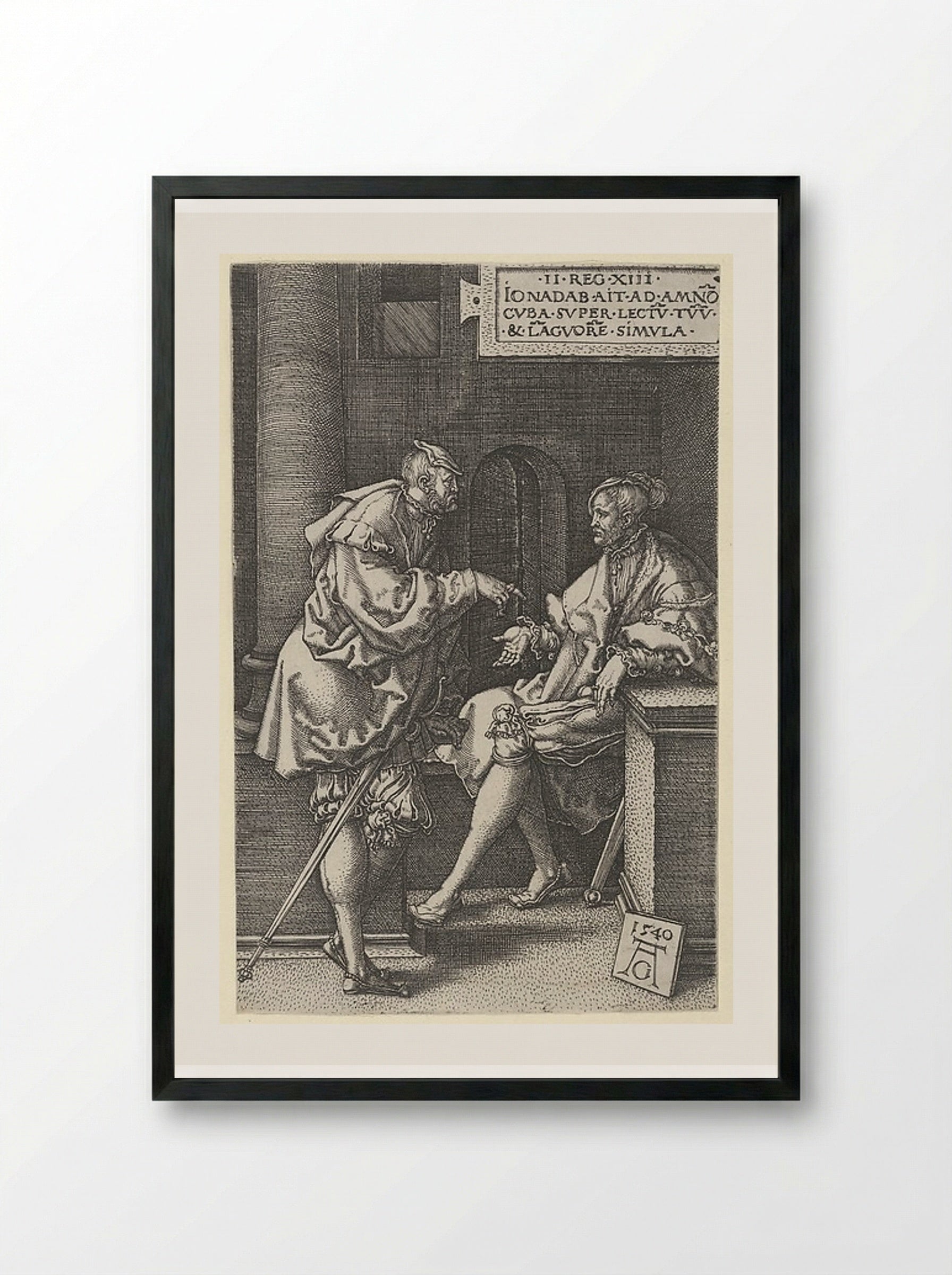 Amnon and Jonadab - Heinrich Aldegrever - Framed Print Black