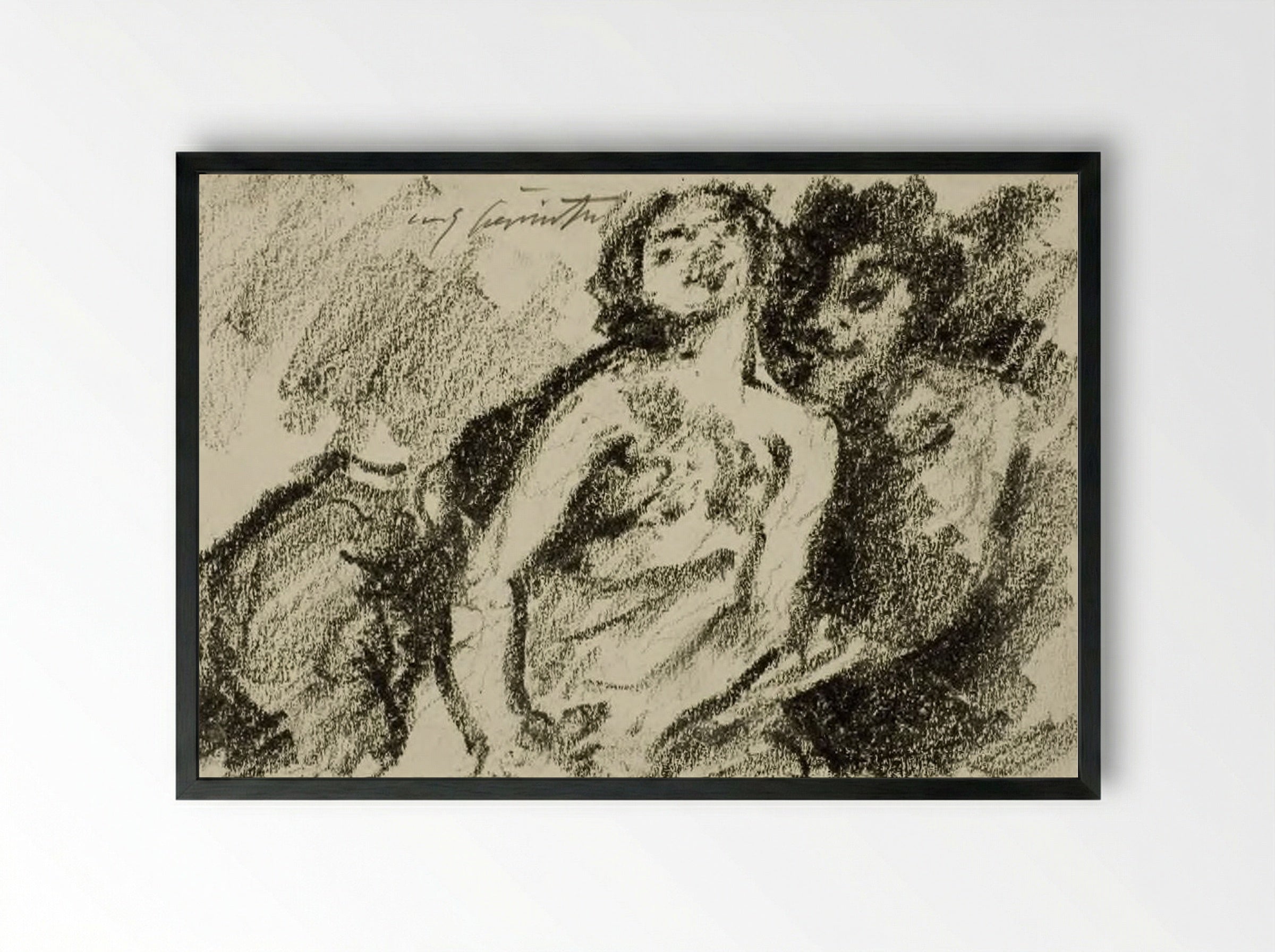 Amnon and Tamar, his sister (II Samuel 13:1-15) - Lovis Corinth - Framed Print Black