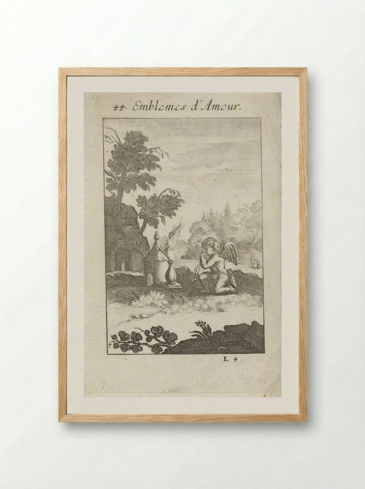 Amor geknield bij een symbolisch hart - Jan van Vianen - Framed Print Wood