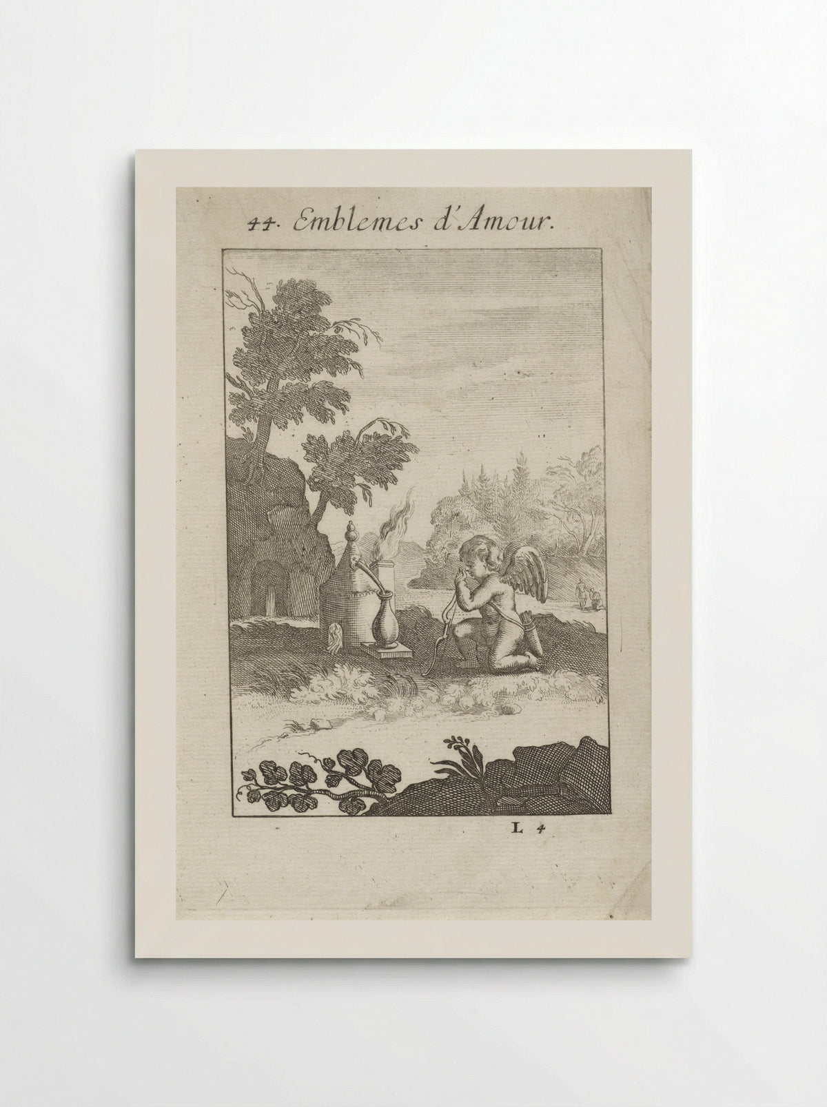 Amor geknield bij een symbolisch hart - Jan van Vianen - Poster