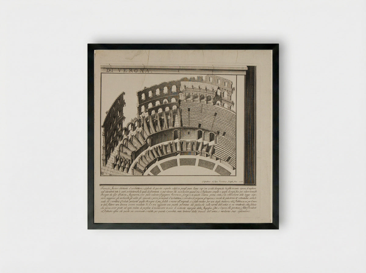 Amphitheater of Verona (Panel 3) - Cristoforo dall'Acqua - Framed Print Black