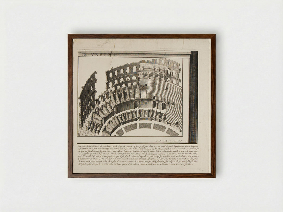 Amphitheater of Verona (Panel 3) - Cristoforo dall'Acqua - Framed Print Dark Wood