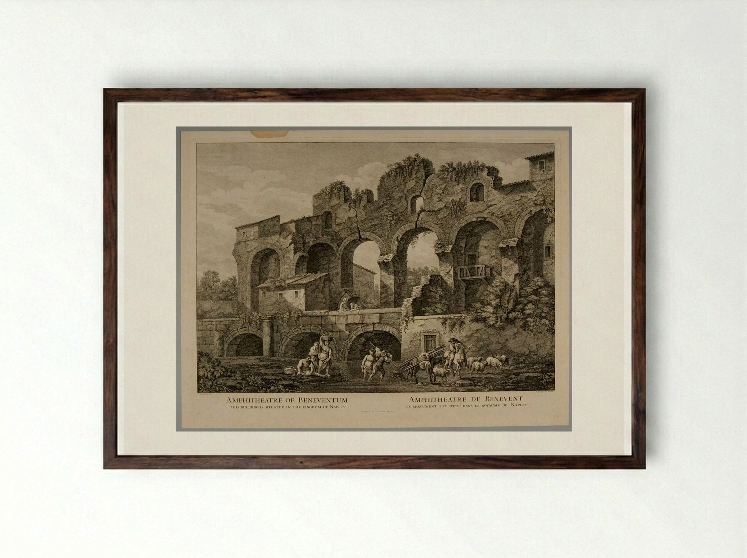 Amphitheatre of Beneventum - Domenico Cunego - Framed Print Dark Wood