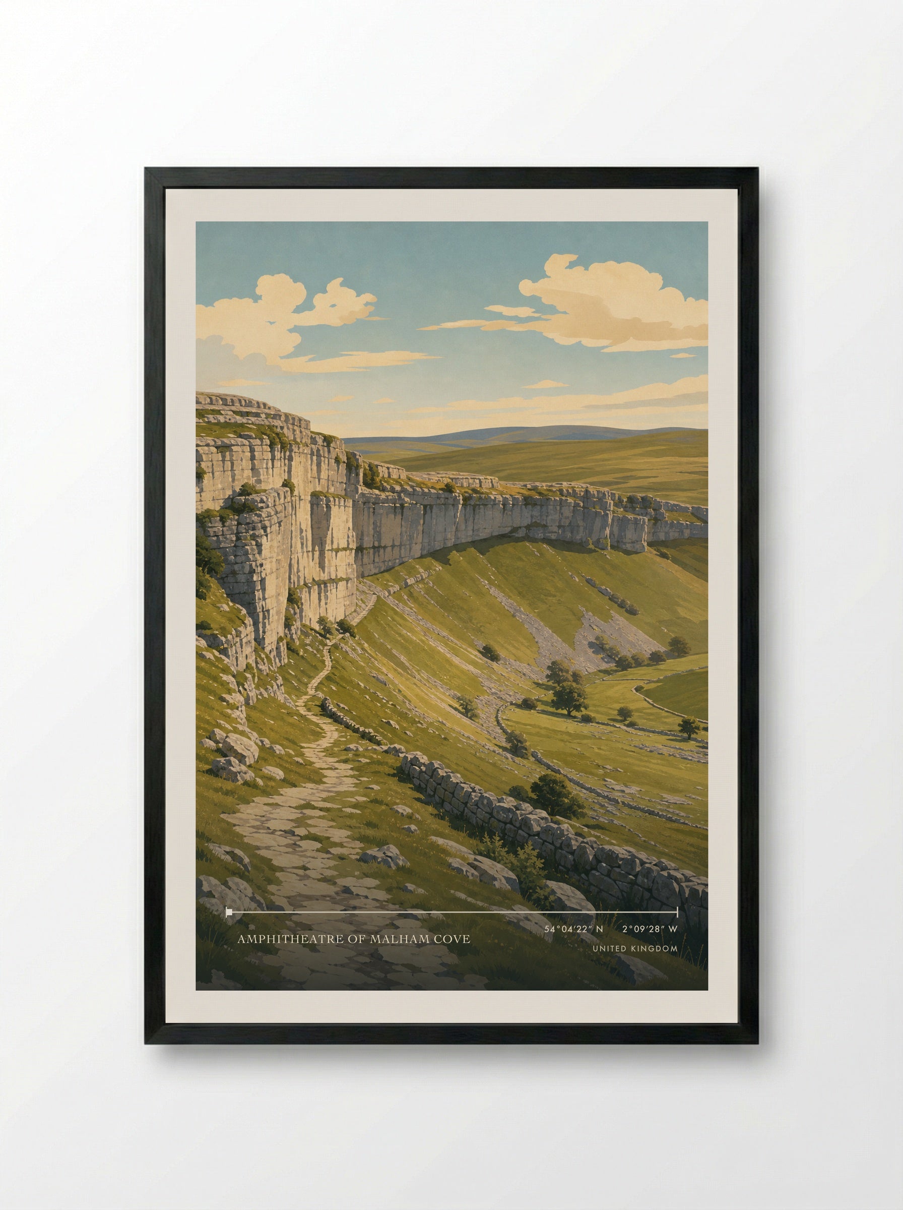 Amphitheatre of Malham Cove United Kingdom Travel Poster - Framed Print Black