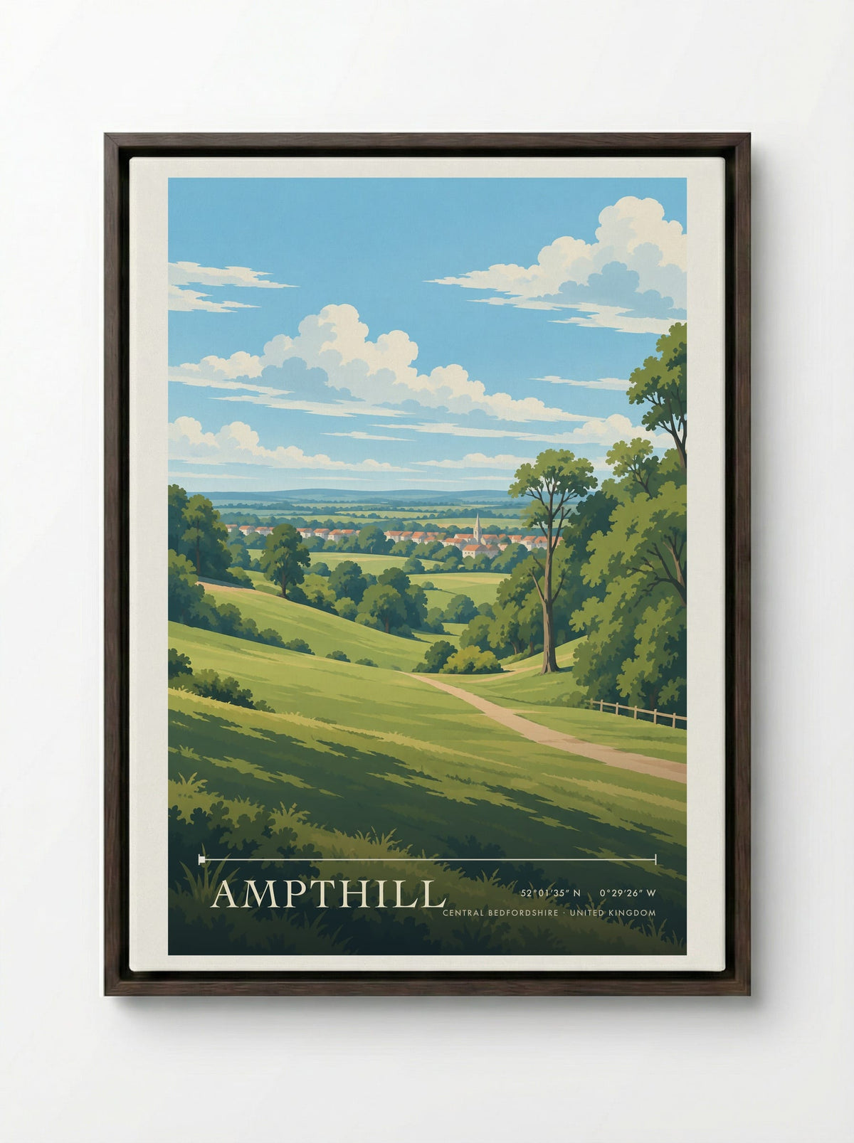 Ampthill, Central Bedfordshire | Travel Poster - Framed Canvas Dark Wood