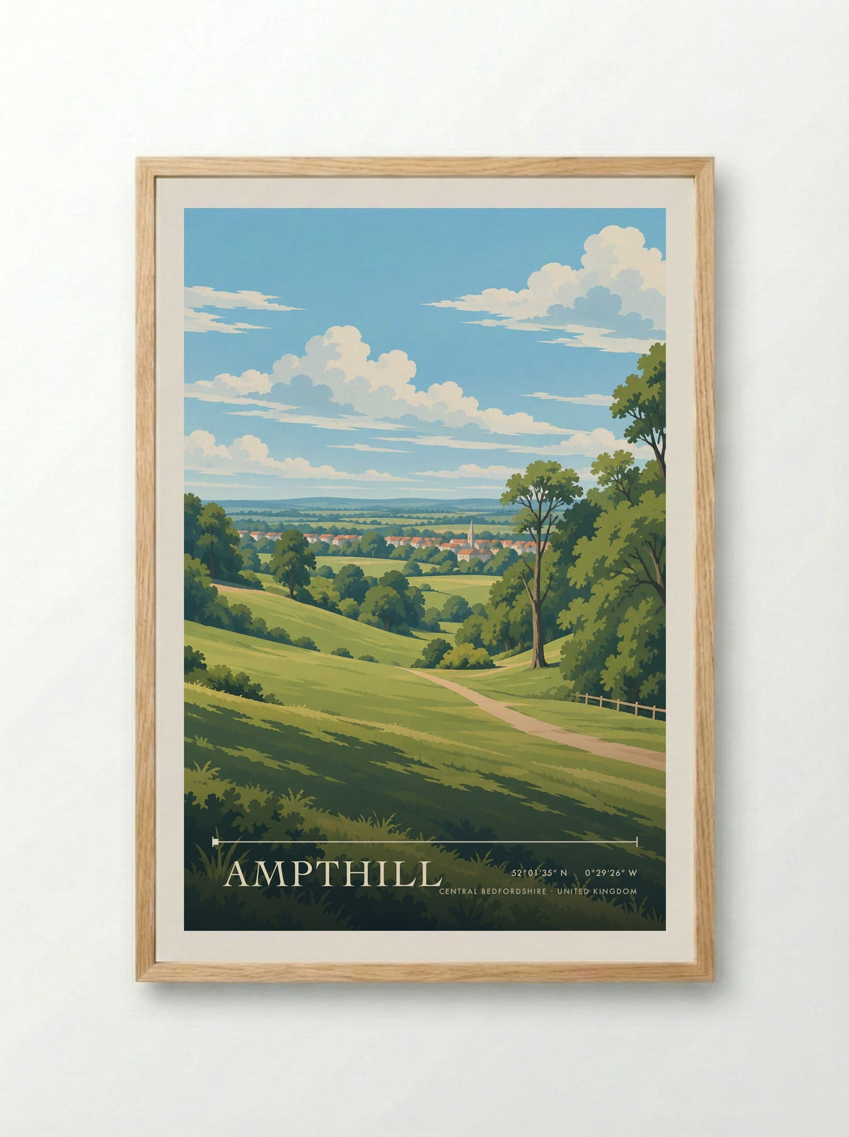 Ampthill, Central Bedfordshire | Travel Poster - Framed Print Wood