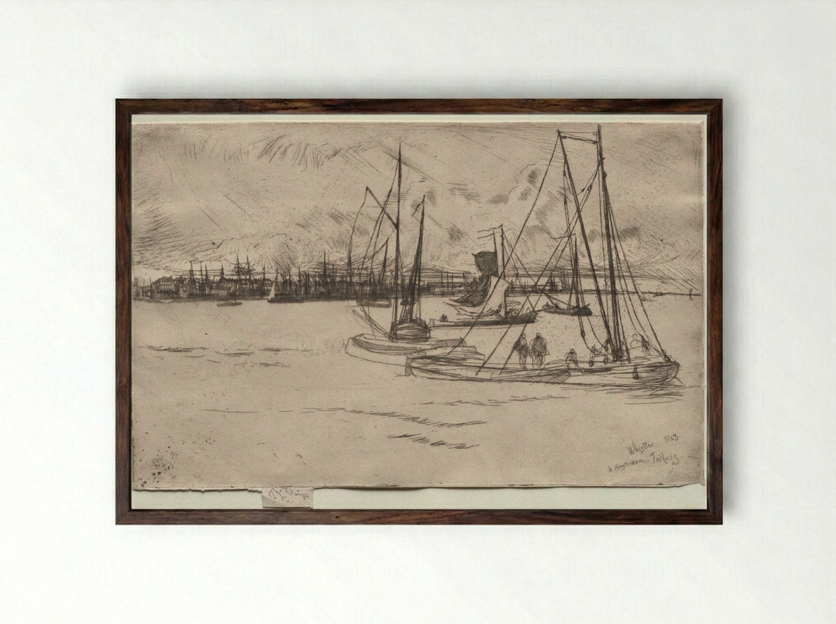 Amsterdam from the Tolhuis - James McNeill Whistler - Framed Print Dark Wood
