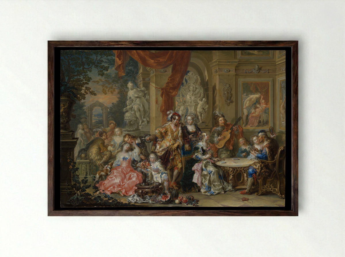 Amusement at the Court - Johann Georg Platzer - Framed Print Dark Wood