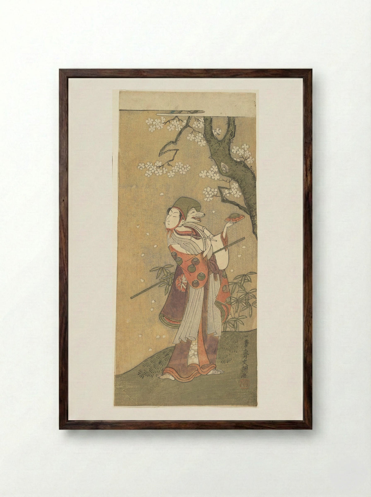 An Actor in the Fox Dance from the Drama, The Thousand Cherry Trees - Ippitsusai Bunchō - Framed Print Dark Wood