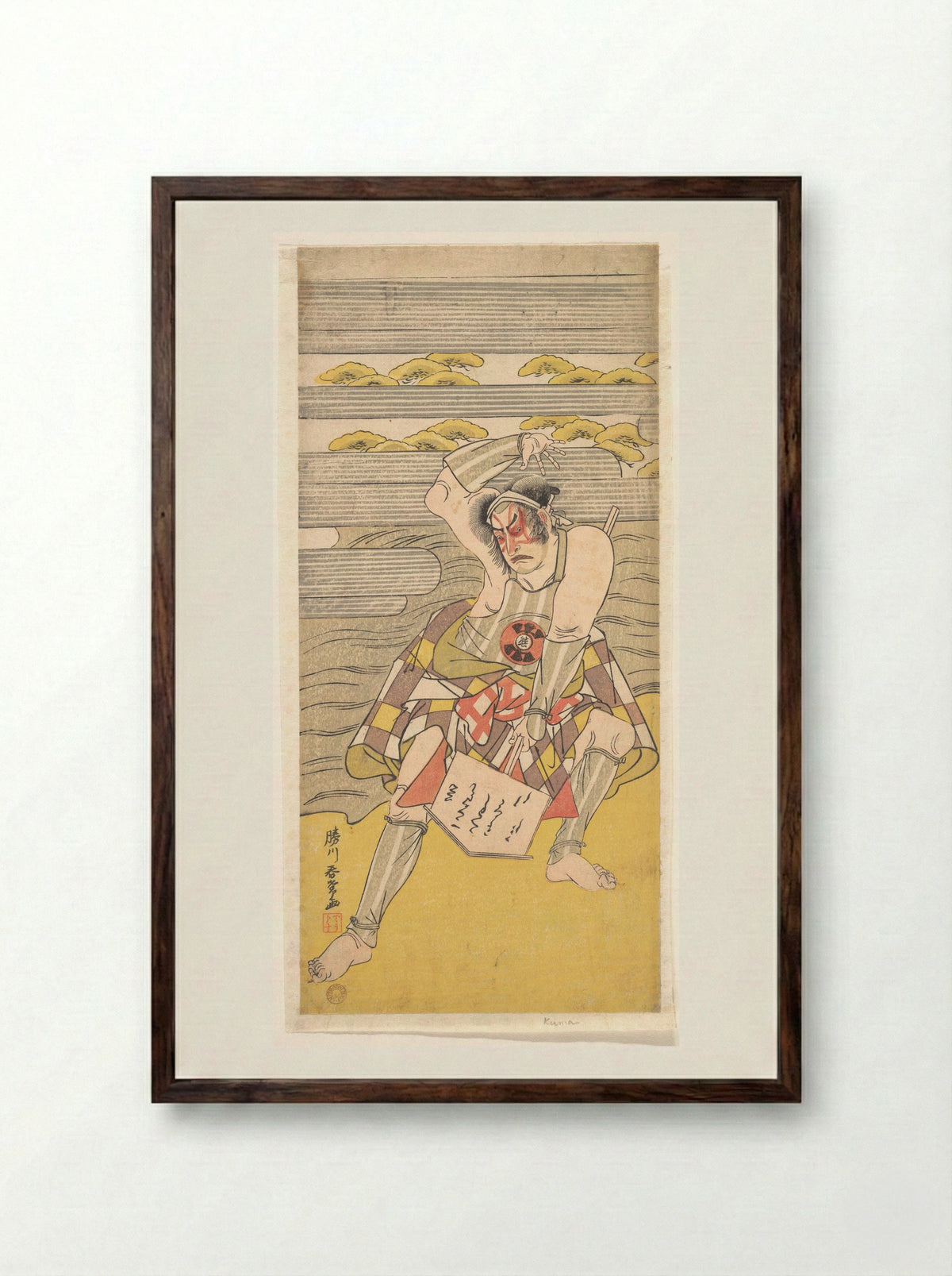 An Actor of the Bando Line as an Outlaw Brought to Bay on the Bank of a River - Katsukawa Shunjō - Framed Print Dark Wood