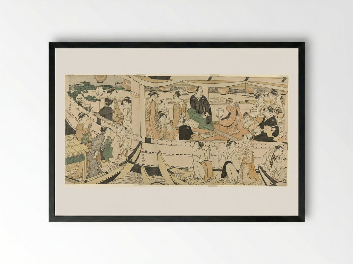 An Actors' Boating Party on the Sumida River - Torii Kiyonaga - Framed Print Black