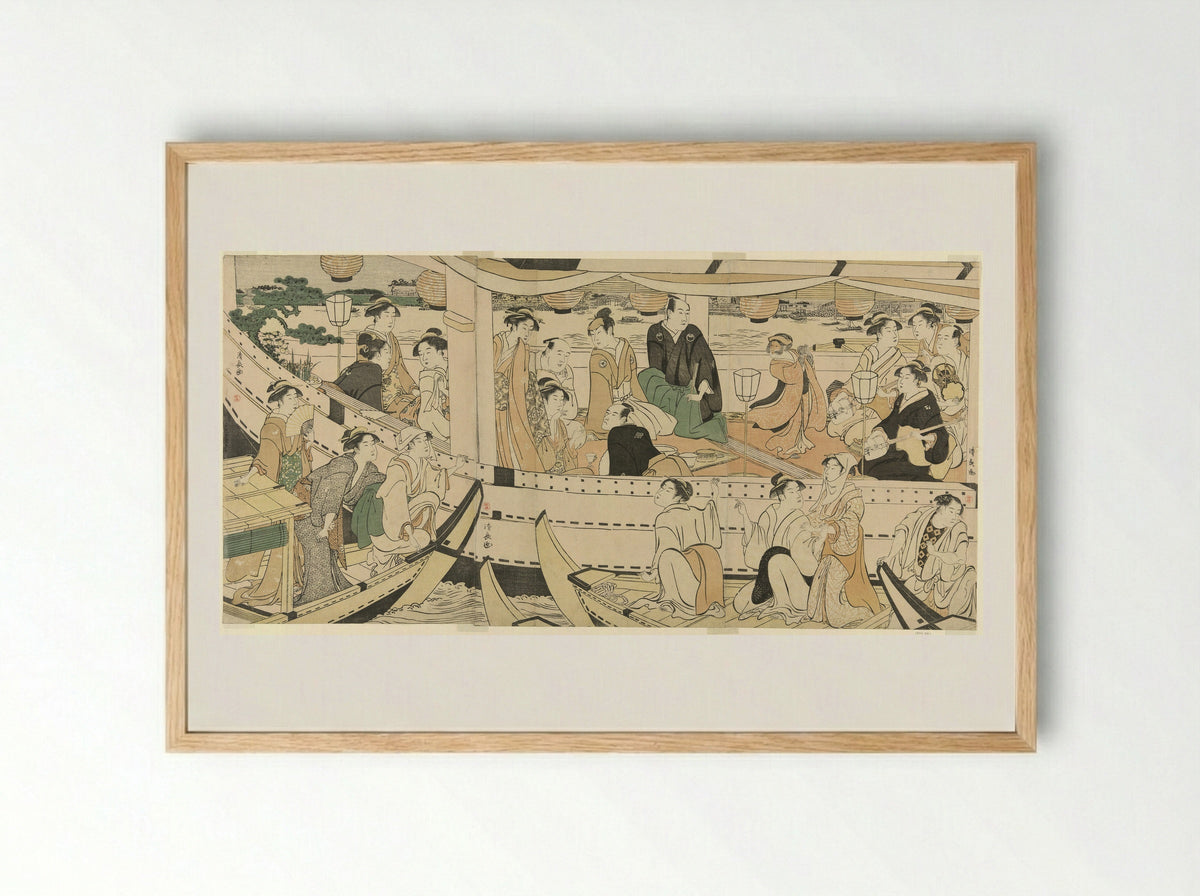 An Actors' Boating Party on the Sumida River - Torii Kiyonaga - Framed Print Wood