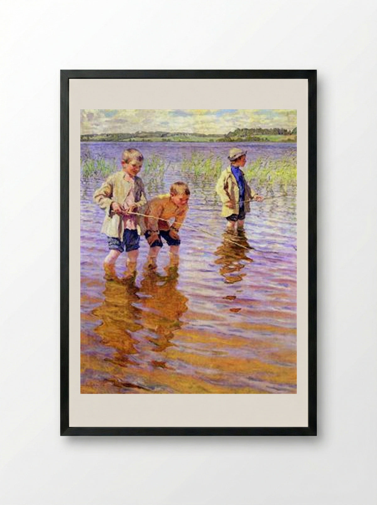 An Afternoon Fishing - Nikolay Bogdanov-Belsky - Framed Print Black