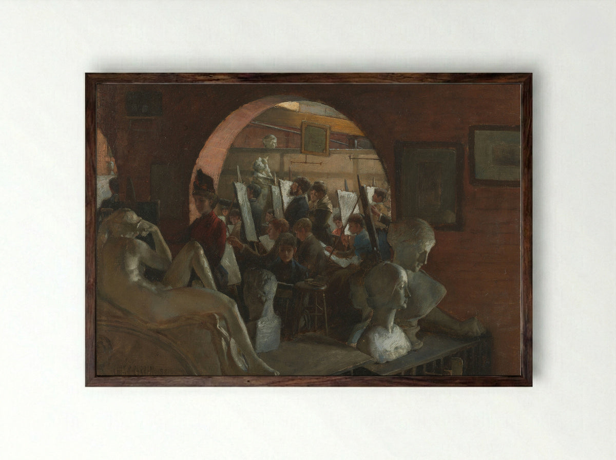 An Alcove in the Art Students' League - Charles Courtney Curran - Framed Print Dark Wood