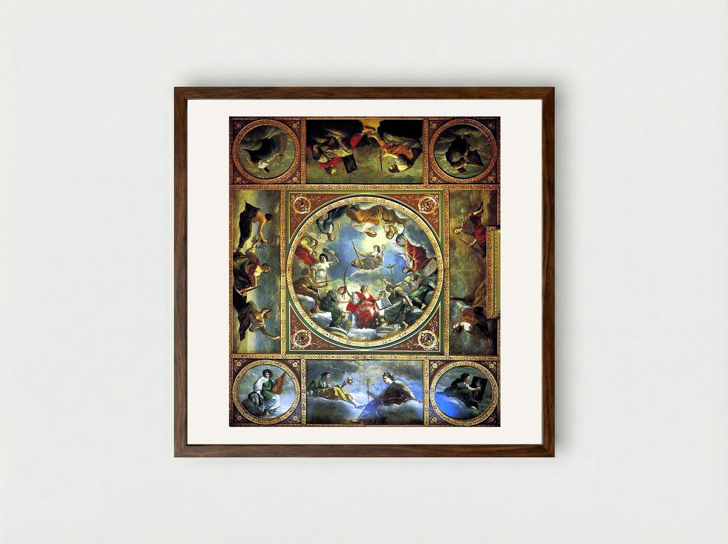 An Allegory of Peace and the Arts under the English Crown - Artemisia Gentileschi - Framed Print Dark Wood