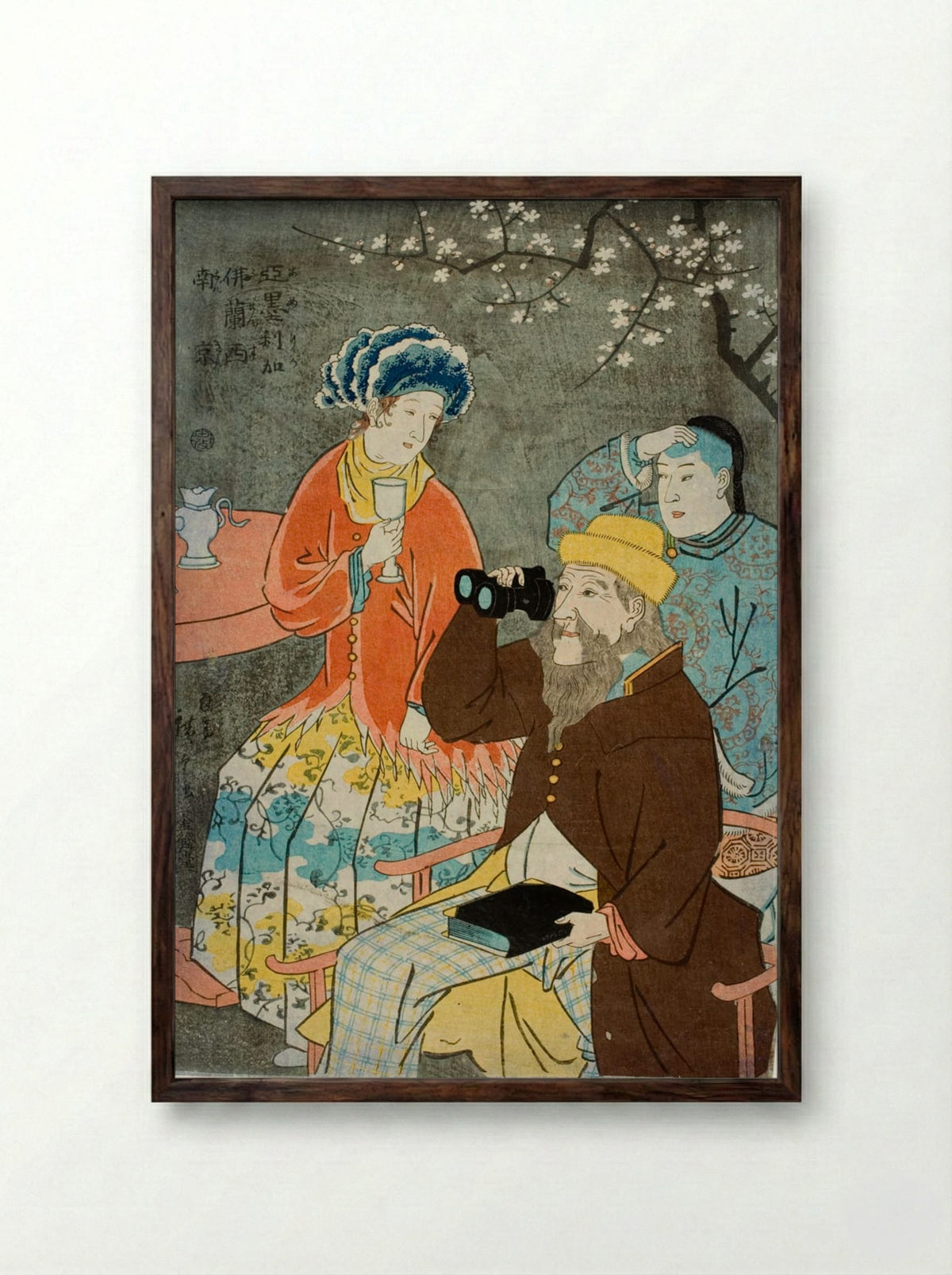 An American, a French Woman, and a Chinese Servant - Utagawa Hiroshige II - Framed Print Dark Wood