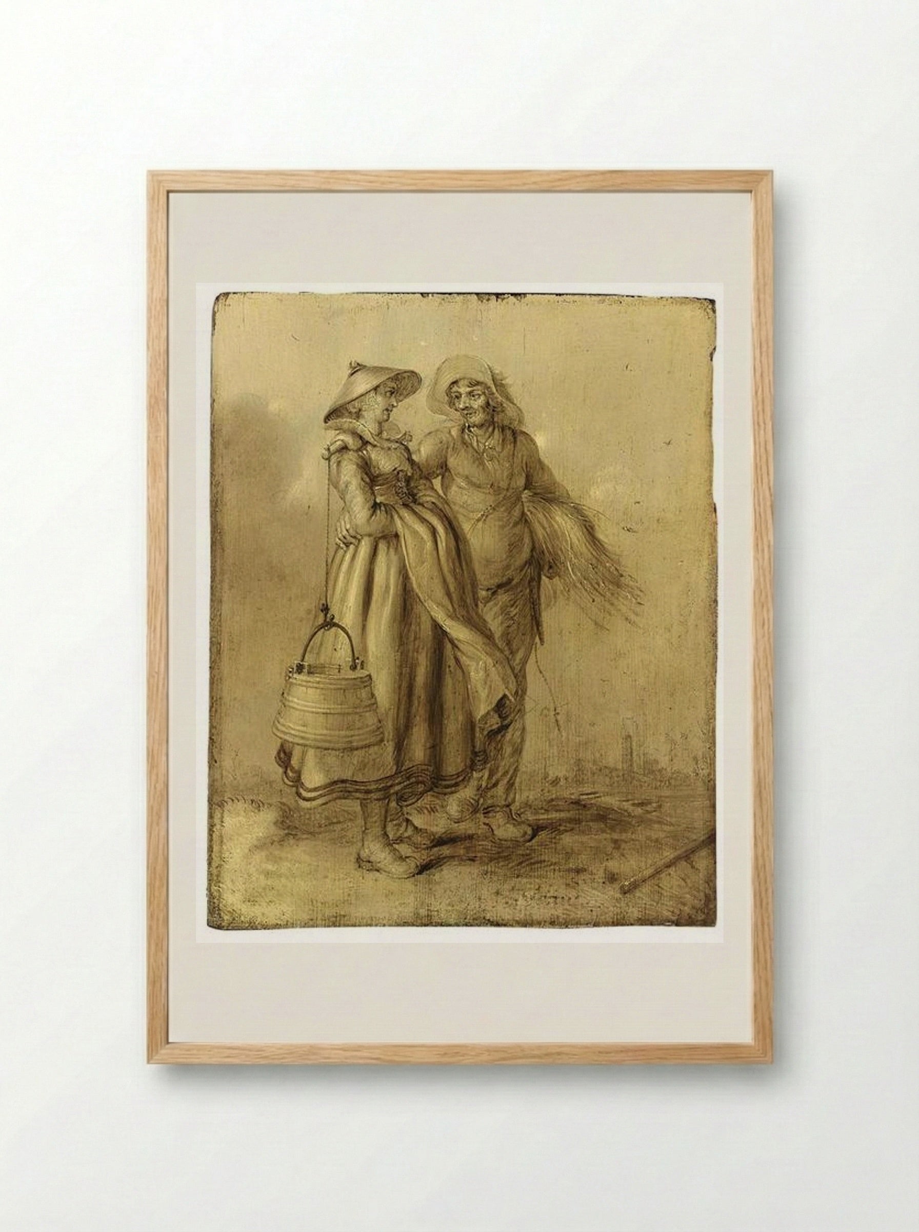An Amorous Peasant Couple Conversing - Adriaen van de Venne - Framed Print Wood