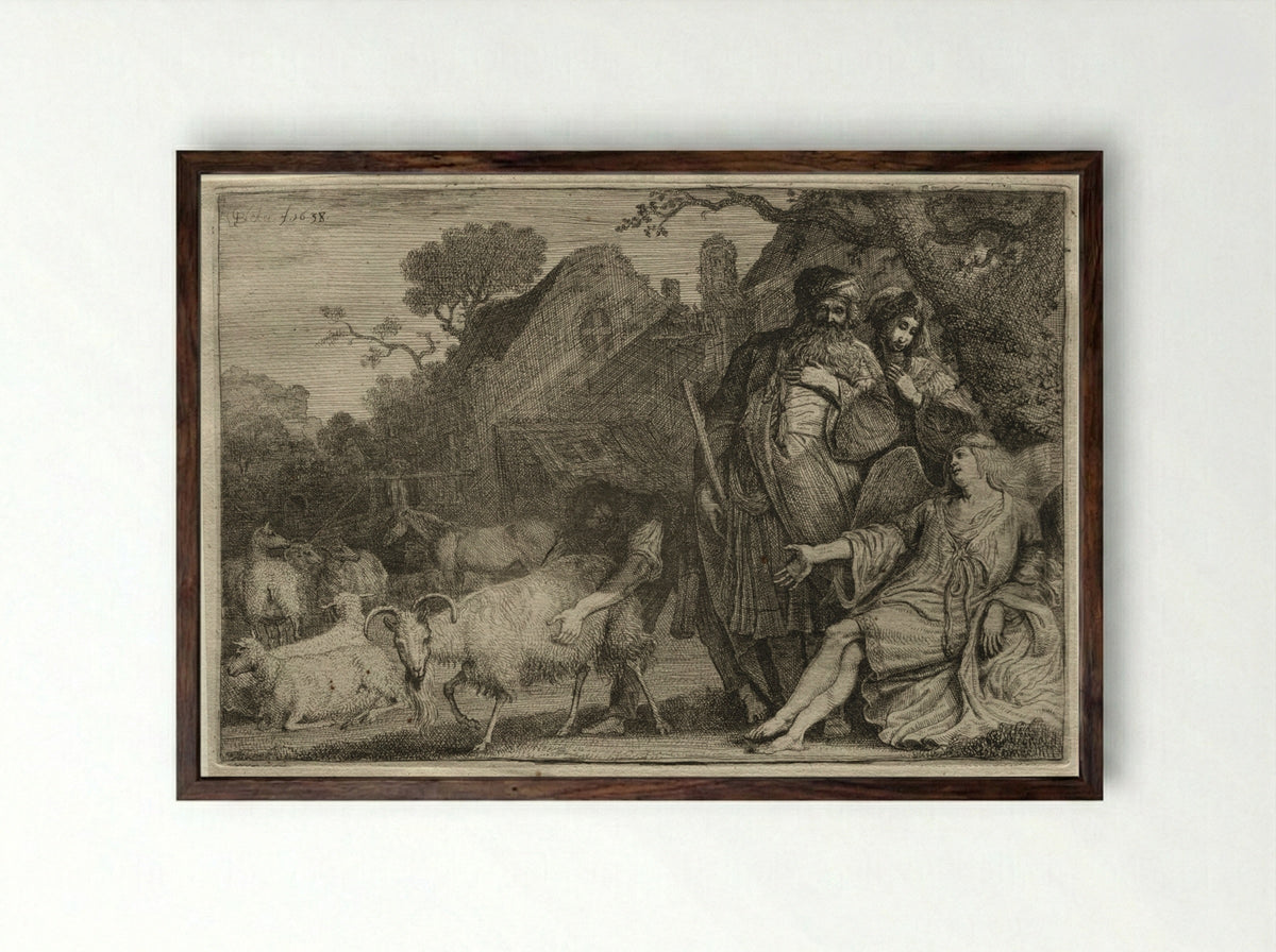 An Angel Foretells the Birth of Abraham's Son - Gerrit Claesz. Bleker - Framed Print Dark Wood