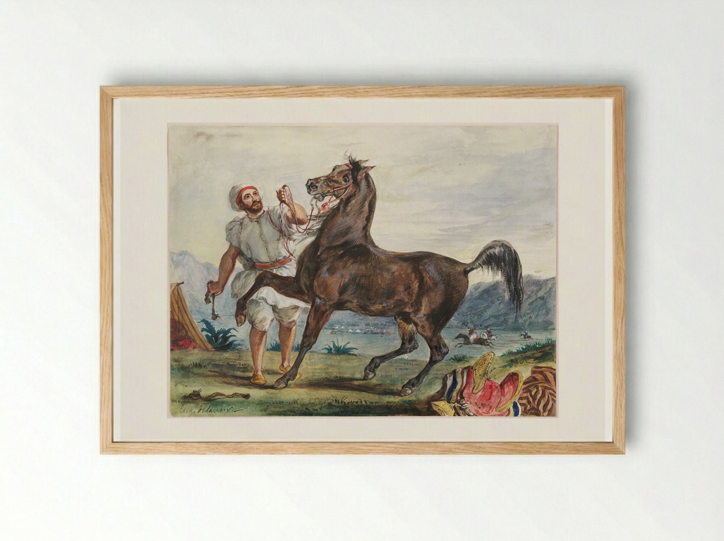 An Arab and His Steed - Ferdinand-Victor-Eugène Delacroix - Framed Print Wood