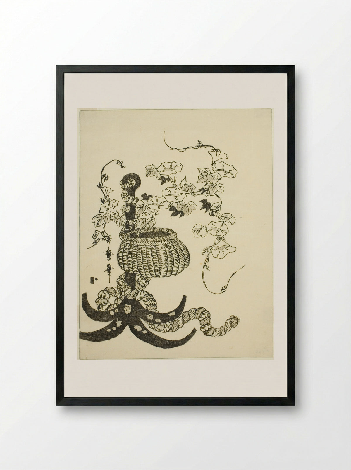 An Arrangement of Morning Glories - Kitagawa Utamaro - Framed Print Black