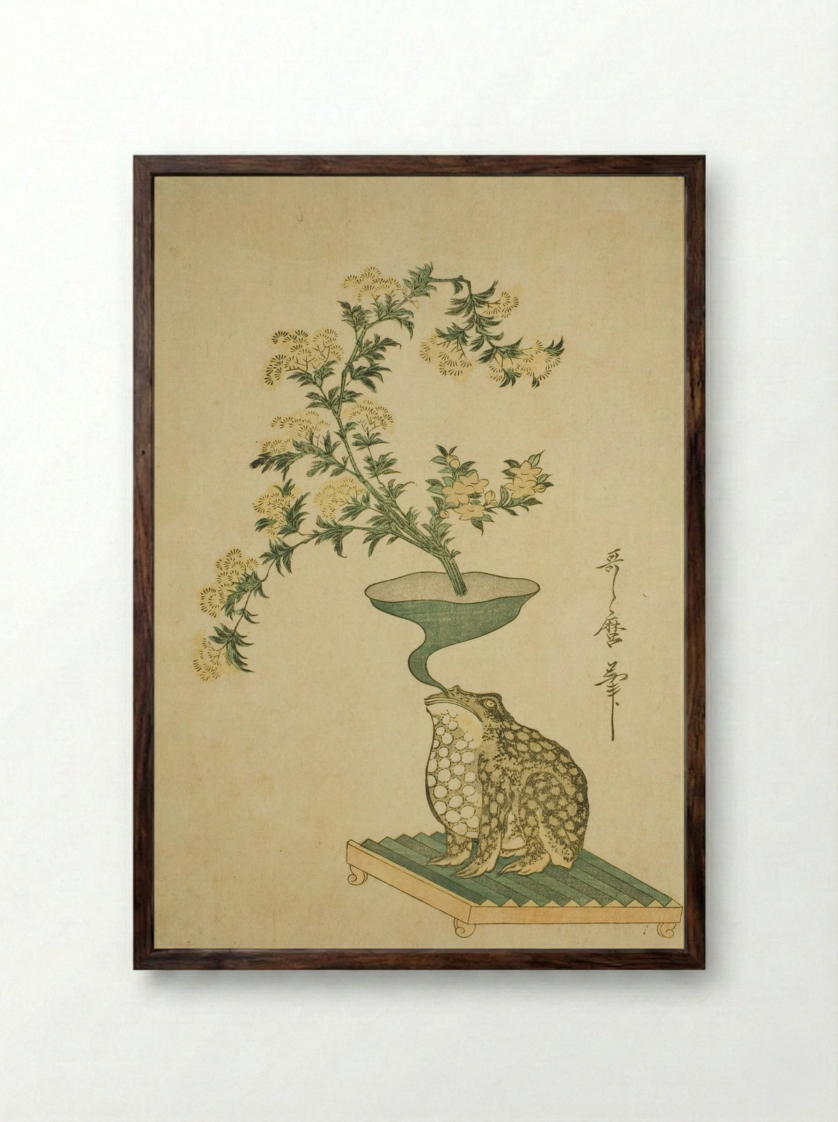 An Arrangement of Valerian and Chinese Bell Flowers - Kitagawa Utamaro - Framed Print Dark Wood