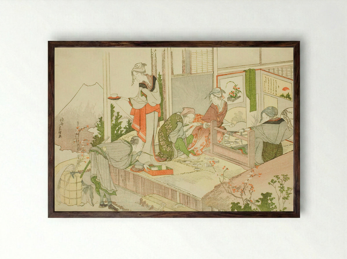 An Artisan’s Shop, from the album The Mist of Sandara - Katsushika Hokusai - Framed Print Dark Wood