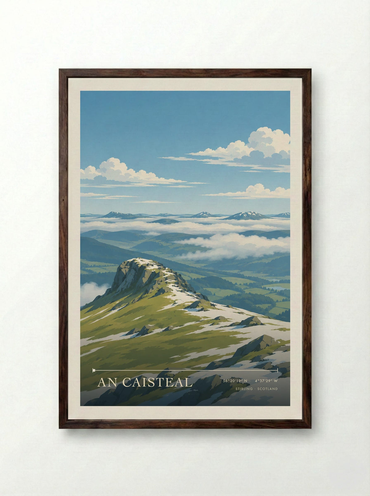 An Caisteal, Stirling | Travel Poster - Framed Print Dark Wood