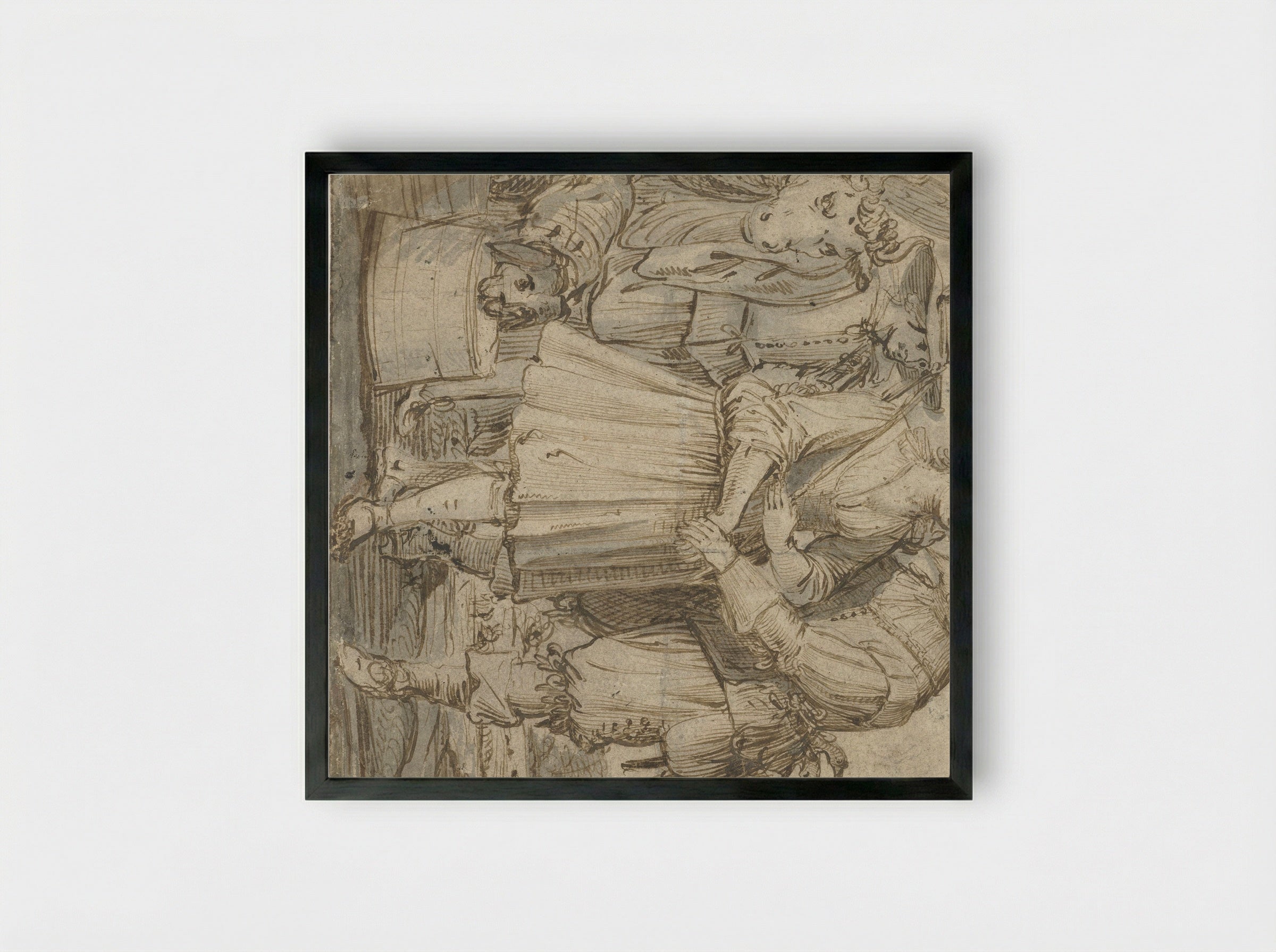 An Elderly Hunter and a Young Woman - Jan Philipsz. van Bouckhorst - Framed Print Black