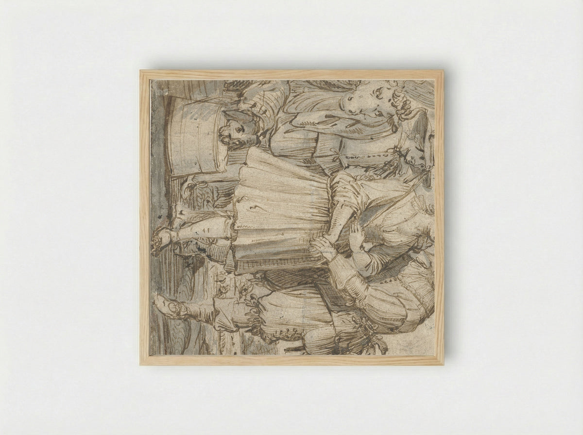 An Elderly Hunter and a Young Woman - Jan Philipsz. van Bouckhorst - Framed Print Wood