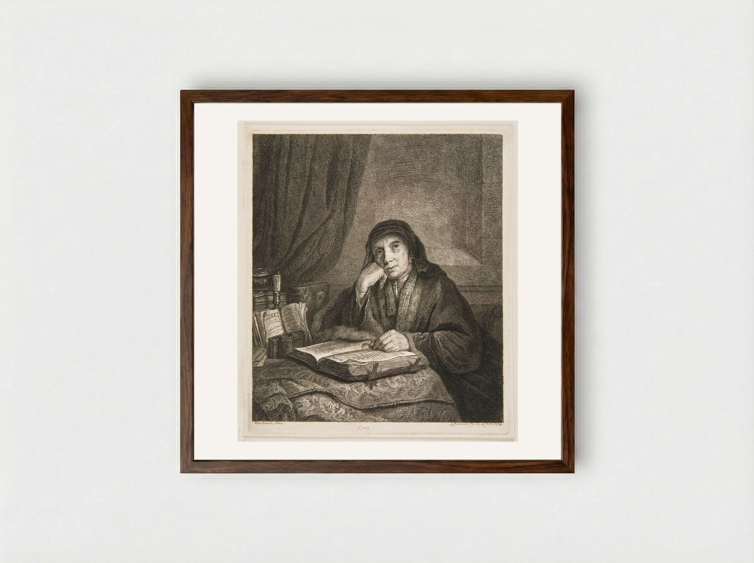 An Elderly Woman - Georg Friedrich Schmidt - Framed Print Dark Wood