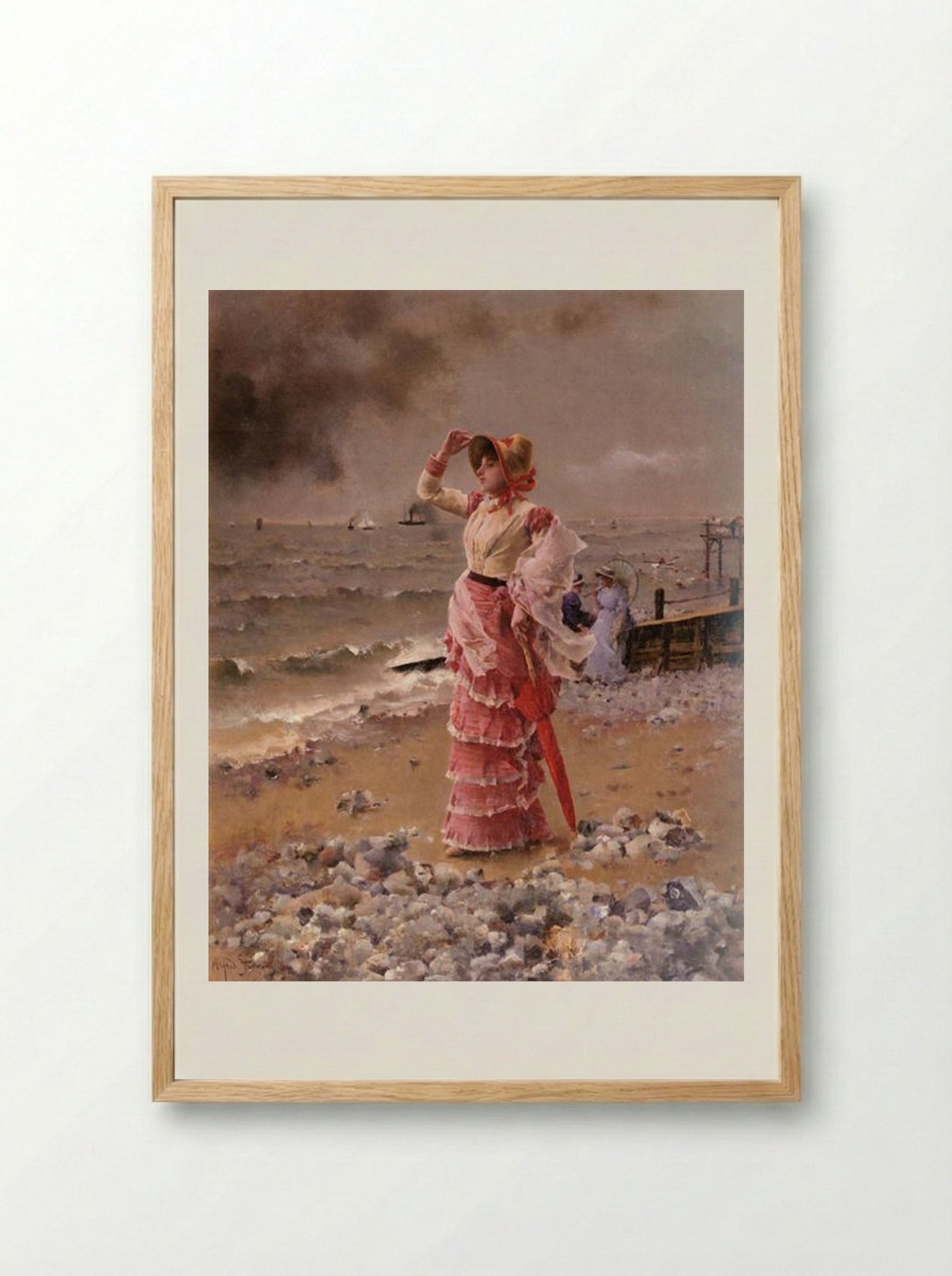 An Elegant Woman on the Beach - Alfred Stevens - Framed Print Wood