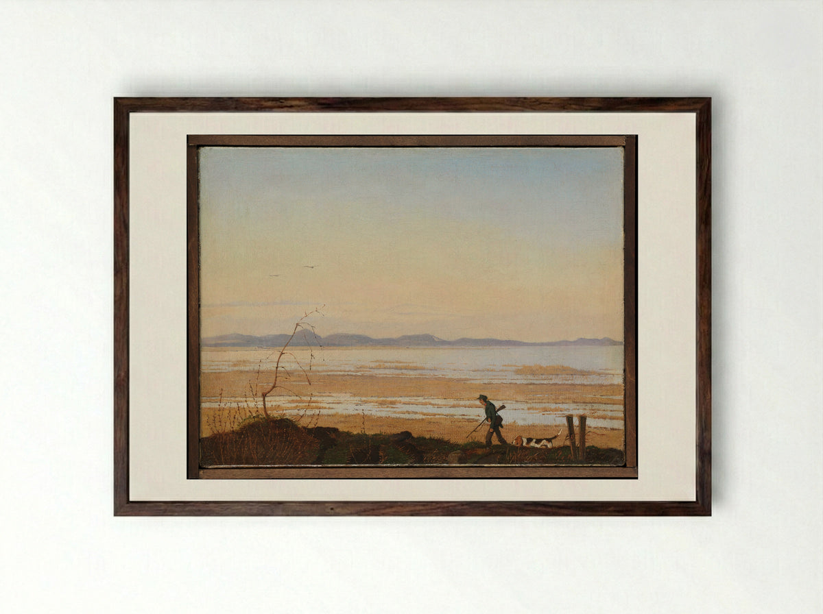 An Evening beside Lake Arresø - Johan Thomas Lundbye - Framed Print Dark Wood