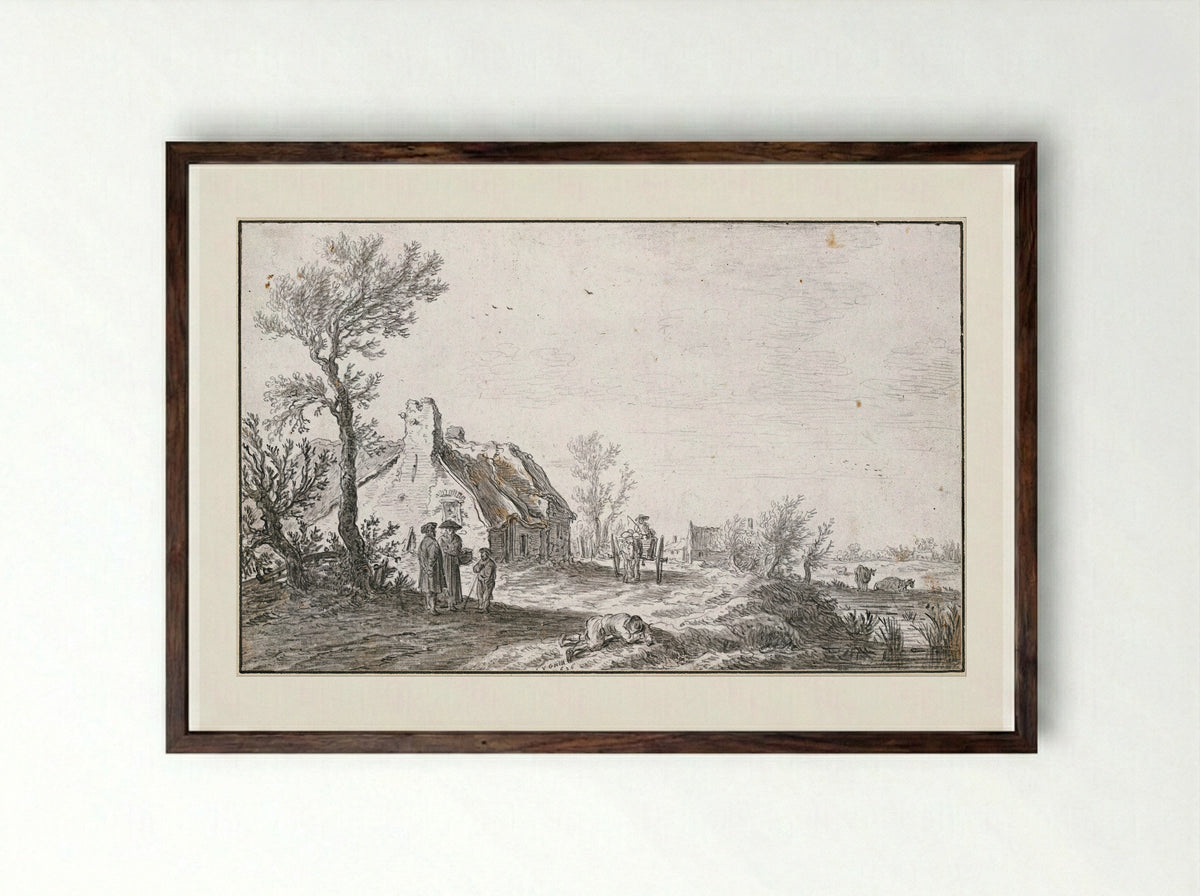 An Inn by a Country Road - Jan van Goyen - Framed Print Dark Wood
