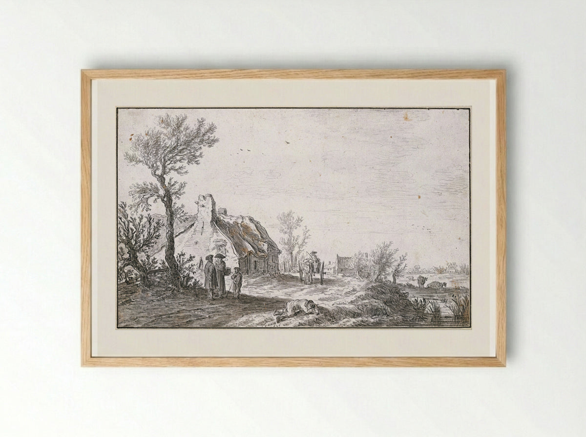 An Inn by a Country Road - Jan van Goyen - Framed Print Wood