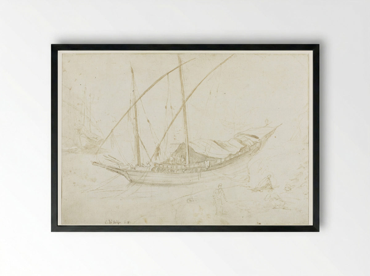 An Italian Galley, with the Bow to the Left - Guilliam du Gardijn - Framed Print Black