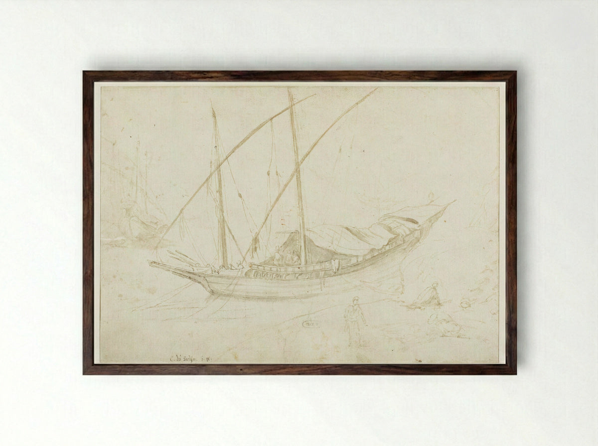 An Italian Galley, with the Bow to the Left - Guilliam du Gardijn - Framed Print Dark Wood