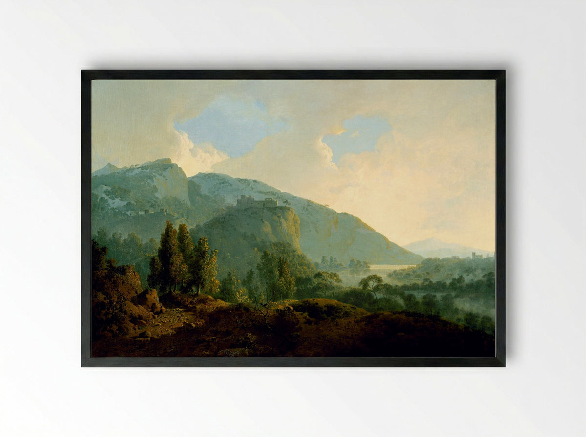 An Italian Landscape with Mountains and a River - Joseph Wright - Framed Print Black